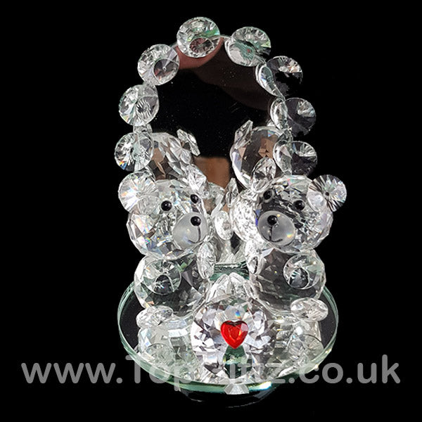Crystal Clear Teddy Bears Ornament Diamante Love Heart - TopGiftz
