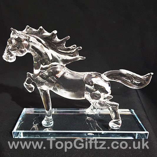 Crystal Clear Cut Glass Galloping Horse Ornament - 18cm High - TopGiftz