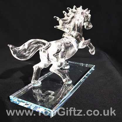 Crystal Clear Cut Glass Galloping Horse Ornament - 18cm High - TopGiftz