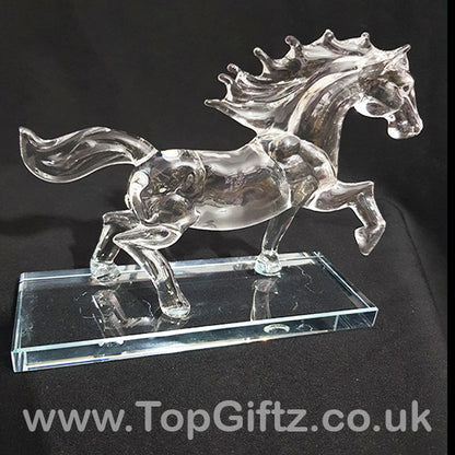 Crystal Clear Cut Glass Galloping Horse Ornament - 18cm High - TopGiftz