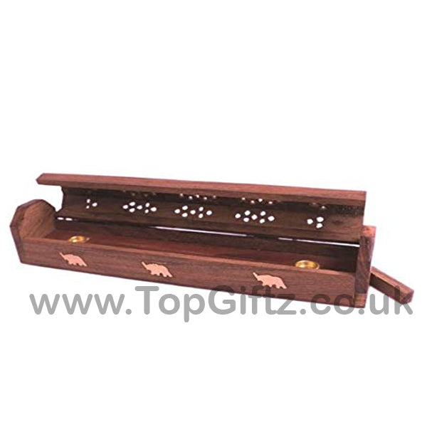 Incense Stick & Cone Carved Wooden Holder Storage Box - TopGiftz