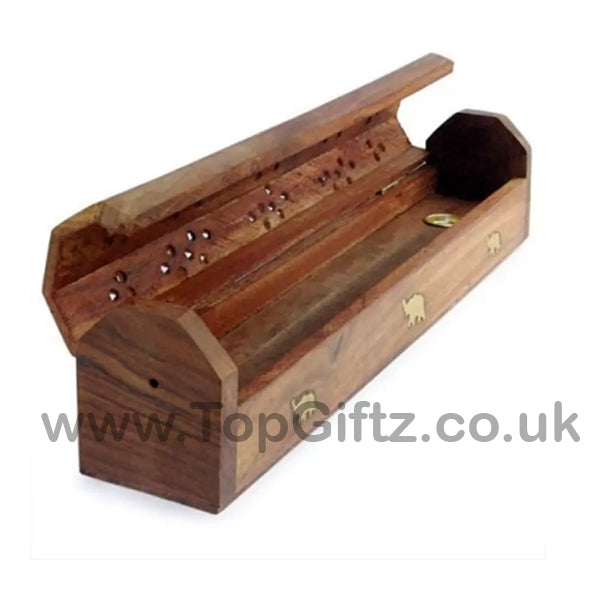 Incense Stick & Cone Carved Wooden Holder Storage Box - TopGiftz
