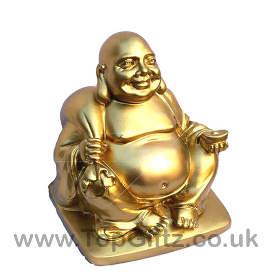 Gold Happy Laughing Buddha With The Money Bag - 3.81cm High - TopGiftz