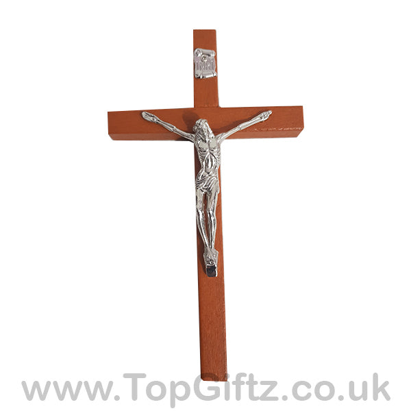 Wooden Hanging Mounted Crucifix Cross Ichthys Figurine 20cmH - TopGiftz