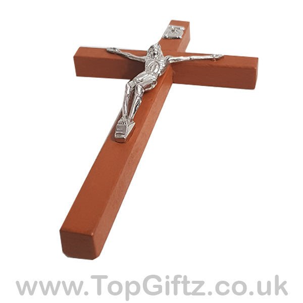 Wooden Hanging Mounted Crucifix Cross Ichthys Figurine 20cmH - TopGiftz